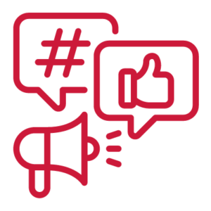 reach icon along with hashtag and like button